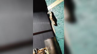 A young naughty girl with delicious tits and round buttocks gives blowjob and fucks with her partner in the steam room