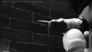 A man with a ring on his penis jerks off to a naked roommate and cums profusely on her