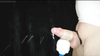 A man with a ring on his penis jerks off to a naked roommate and cums profusely on her